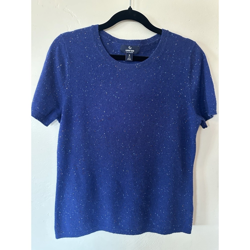 Lands End Womens Navy Blue 100% Cashmere Short Sleeve Sweater Small